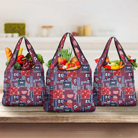 Red Samoa Manuia Le Kerisimasi Grocery Bag Pacific Patchwork Xmas Vibes - Polynesian Pride
