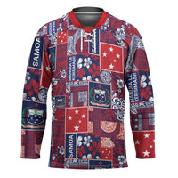 Red Samoa Manuia Le Kerisimasi Hockey Jersey Pacific Patchwork Xmas Vibes LT9 Unisex Red - Polynesian Pride