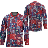 Red Samoa Manuia Le Kerisimasi Hockey Jersey Pacific Patchwork Xmas Vibes LT9 - Polynesian Pride