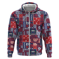 Red Samoa Manuia Le Kerisimasi Hoodie Pacific Patchwork Xmas Vibes LT9 Zip Hoodie Red - Polynesian Pride