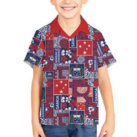 Red Samoa Manuia Le Kerisimasi Kid Hawaiian Shirt Pacific Patchwork Xmas Vibes LT9 Kid Red - Polynesian Pride