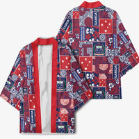 Red Samoa Manuia Le Kerisimasi Kimono Pacific Patchwork Xmas Vibes - Polynesian Pride
