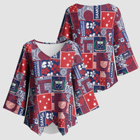 Red Samoa Manuia Le Kerisimasi Kimono Sleeve Blouse Pacific Patchwork Xmas Vibes LT9 - Polynesian Pride