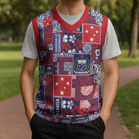 Red Samoa Manuia Le Kerisimasi Christmas Knitted V-Neck Vest Pacific Patchwork Xmas Vibes LT9 - Polynesian Pride