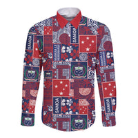 Red Samoa Manuia Le Kerisimasi Long Sleeve Button Shirt Pacific Patchwork Xmas Vibes LT9 Unisex Red - Polynesian Pride