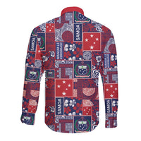 Red Samoa Manuia Le Kerisimasi Long Sleeve Button Shirt Pacific Patchwork Xmas Vibes LT9 - Polynesian Pride