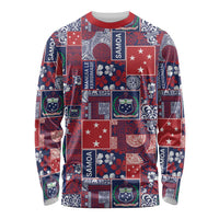 Red Samoa Manuia Le Kerisimasi Long Sleeve Shirt Pacific Patchwork Xmas Vibes LT9 Unisex Red - Polynesian Pride