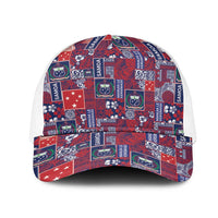 Red Samoa Manuia Le Kerisimasi Mesh Trucker Cap Pacific Patchwork Xmas Vibes LT9 One Size White Red - Polynesian Pride