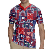 Red Samoa Manuia Le Kerisimasi Rugby Jersey Pacific Patchwork Xmas Vibes LT9 - Polynesian Pride