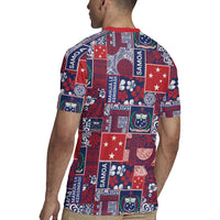 Red Samoa Manuia Le Kerisimasi Rugby Jersey Pacific Patchwork Xmas Vibes LT9 - Polynesian Pride