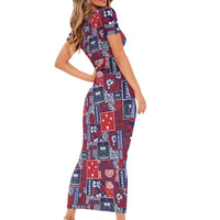 Red Samoa Manuia Le Kerisimasi Short Sleeve Bodycon Dress Pacific Patchwork Xmas Vibes LT9 - Polynesian Pride