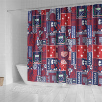 Red Samoa Manuia Le Kerisimasi Shower Curtain Pacific Patchwork Xmas Vibes - Polynesian Pride