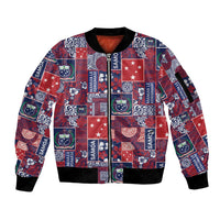 Red Samoa Manuia Le Kerisimasi Sleeve Zip Bomber Jacket Pacific Patchwork Xmas Vibes LT9 Unisex Red - Polynesian Pride