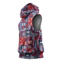 Red Samoa Manuia Le Kerisimasi Sleeveless Hoodie Pacific Patchwork Xmas Vibes LT9 - Polynesian Pride