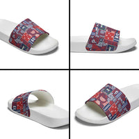 Red Samoa Manuia Le Kerisimasi Slide Sandals Pacific Patchwork Xmas Vibes - Polynesian Pride