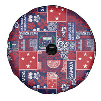Red Samoa Manuia Le Kerisimasi Spare Tire Cover Pacific Patchwork Xmas Vibes - Polynesian Pride