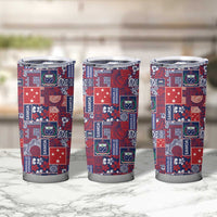 Red Samoa Manuia Le Kerisimasi Tumbler Cup Pacific Patchwork Xmas Vibes - Polynesian Pride