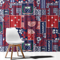 Red Samoa Manuia Le Kerisimasi Window Curtain Pacific Patchwork Xmas Vibes - Polynesian Pride