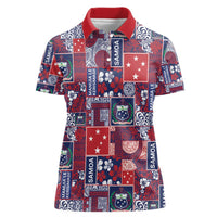 Red Samoa Manuia Le Kerisimasi Women Polo Shirt Pacific Patchwork Xmas Vibes - Polynesian Pride