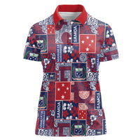 Red Samoa Manuia Le Kerisimasi Women Polo Shirt Pacific Patchwork Xmas Vibes LT9 Female Red - Polynesian Pride