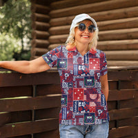 Red Samoa Manuia Le Kerisimasi Women Polo Shirt Pacific Patchwork Xmas Vibes LT9 - Polynesian Pride
