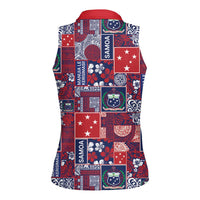 Red Samoa Manuia Le Kerisimasi Women Sleeveless Polo Shirt Pacific Patchwork Xmas Vibes LT9 - Polynesian Pride