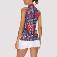 Red Samoa Manuia Le Kerisimasi Women Sleeveless Polo Shirt Pacific Patchwork Xmas Vibes LT9 - Polynesian Pride