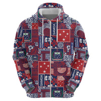 Red Samoa Manuia Le Kerisimasi Zip Hoodie Pacific Patchwork Xmas Vibes LT9 - Polynesian Pride