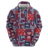 Red Samoa Manuia Le Kerisimasi Zip Hoodie Pacific Patchwork Xmas Vibes LT9 - Polynesian Pride
