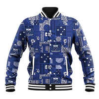 Blue Samoa Manuia Le Kerisimasi Baseball Jacket Pacific Patchwork Xmas Vibes LT9 Unisex Blue - Polynesian Pride