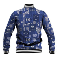 Blue Samoa Manuia Le Kerisimasi Baseball Jacket Pacific Patchwork Xmas Vibes LT9 - Polynesian Pride