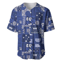 Blue Samoa Manuia Le Kerisimasi Baseball Jersey Pacific Patchwork Xmas Vibes LT9 Blue - Polynesian Pride