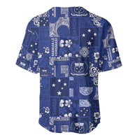 Blue Samoa Manuia Le Kerisimasi Baseball Jersey Pacific Patchwork Xmas Vibes LT9 - Polynesian Pride