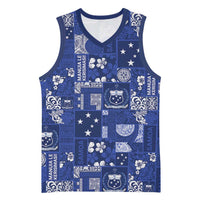 Blue Samoa Manuia Le Kerisimasi Basketball Jersey Pacific Patchwork Xmas Vibes LT9 Unisex Blue - Polynesian Pride