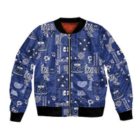 Blue Samoa Manuia Le Kerisimasi Bomber Jacket Pacific Patchwork Xmas Vibes LT9 Unisex Blue - Polynesian Pride