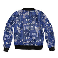 Blue Samoa Manuia Le Kerisimasi Bomber Jacket Pacific Patchwork Xmas Vibes LT9 - Polynesian Pride