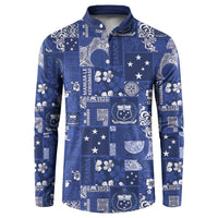 Blue Samoa Manuia Le Kerisimasi Button Sweatshirt Pacific Patchwork Xmas Vibes LT9 Blue - Polynesian Pride