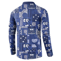 Blue Samoa Manuia Le Kerisimasi Button Sweatshirt Pacific Patchwork Xmas Vibes LT9 - Polynesian Pride