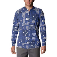 Blue Samoa Manuia Le Kerisimasi Button Sweatshirt Pacific Patchwork Xmas Vibes LT9 - Polynesian Pride