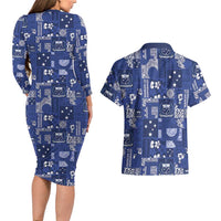 Blue Samoa Manuia Le Kerisimasi Couples Matching Long Sleeve Bodycon Dress and Hawaiian Shirt Pacific Patchwork Xmas Vibes LT9 - Polynesian Pride