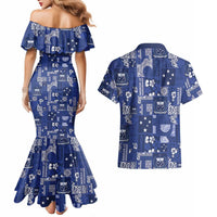 Blue Samoa Manuia Le Kerisimasi Couples Matching Mermaid Dress and Hawaiian Shirt Pacific Patchwork Xmas Vibes LT9 - Polynesian Pride