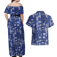 Blue Samoa Manuia Le Kerisimasi Couples Matching Off Shoulder Maxi Dress and Hawaiian Shirt Pacific Patchwork Xmas Vibes LT9 - Polynesian Pride