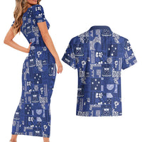 Blue Samoa Manuia Le Kerisimasi Couples Matching Short Sleeve Bodycon Dress and Hawaiian Shirt Pacific Patchwork Xmas Vibes LT9 - Polynesian Pride
