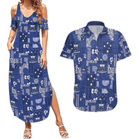 Blue Samoa Manuia Le Kerisimasi Couples Matching Summer Maxi Dress and Hawaiian Shirt Pacific Patchwork Xmas Vibes - Polynesian Pride