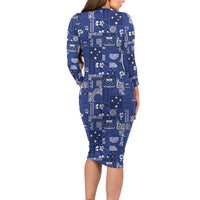 Blue Samoa Manuia Le Kerisimasi Family Matching Long Sleeve Bodycon Dress and Hawaiian Shirt Pacific Patchwork Xmas Vibes - Polynesian Pride
