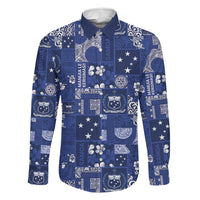 Blue Samoa Manuia Le Kerisimasi Family Matching Off The Shoulder Long Sleeve Dress and Hawaiian Shirt Pacific Patchwork Xmas Vibes - Polynesian Pride