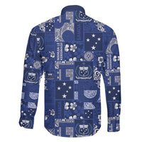 Blue Samoa Manuia Le Kerisimasi Family Matching Off The Shoulder Long Sleeve Dress and Hawaiian Shirt Pacific Patchwork Xmas Vibes - Polynesian Pride