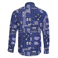 Blue Samoa Manuia Le Kerisimasi Family Matching Off The Shoulder Long Sleeve Dress and Hawaiian Shirt Pacific Patchwork Xmas Vibes - Polynesian Pride