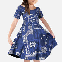 Blue Samoa Manuia Le Kerisimasi Family Matching Off Shoulder Maxi Dress and Hawaiian Shirt Pacific Patchwork Xmas Vibes LT9 Daughter's Dress Blue - Polynesian Pride