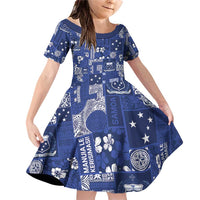 Blue Samoa Manuia Le Kerisimasi Family Matching Off Shoulder Short Dress and Hawaiian Shirt Pacific Patchwork Xmas Vibes LT9 Daughter's Dress Blue - Polynesian Pride